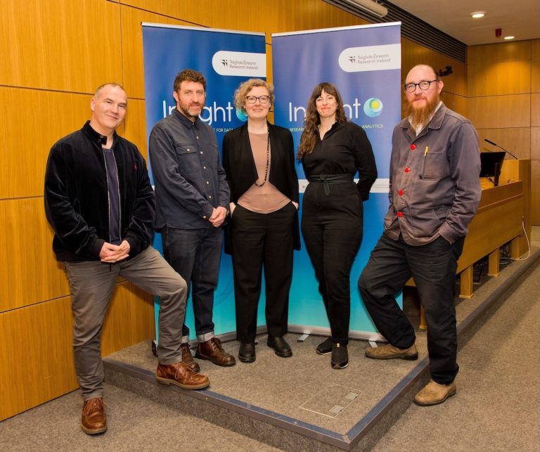 L-R Mark Shiel, Daniel Wilson, Katherine McDonough, Emily Pugh & Eric Rodenbeck at the UCD Cultural Analytics/Insight event, Friday 7th March 2025